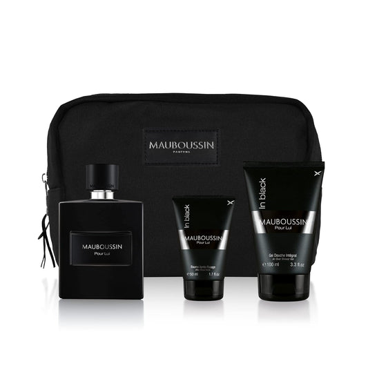 - Pour Lui In Black Prestige Set - Eau de Parfum 3.3 Fl oz (100ml), Perfumed Shower Gel 3.3 Fl oz (100ml), After Shave Balm 1.7 Fl oz (50ml) & Black Toiletry Bag