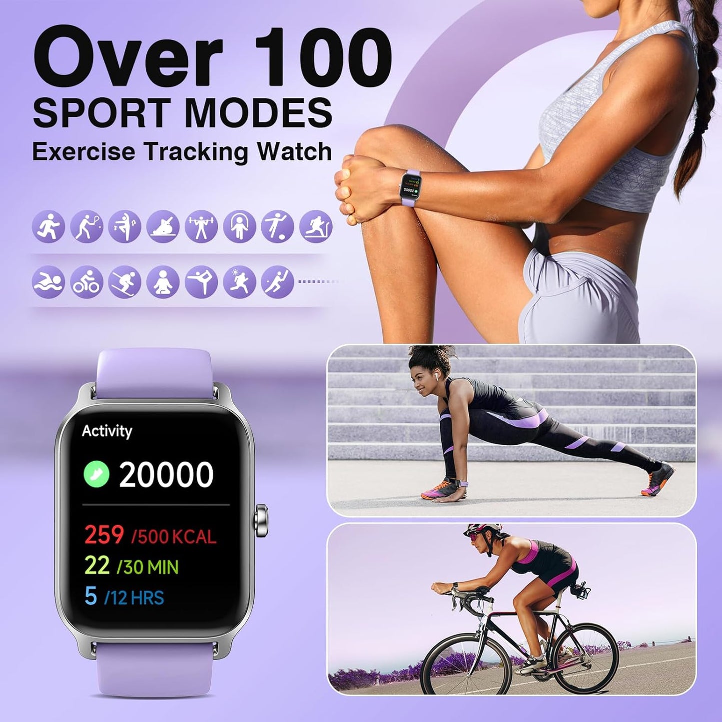 Smart Watches for Women, iOS Android Phones Compatible, Waterproof Fitness Tracker Smartwatches with Call, Alexa Voice, Heart Rate Monitoring, Sleep Tracking, 1.8 Inches (Wisteria)