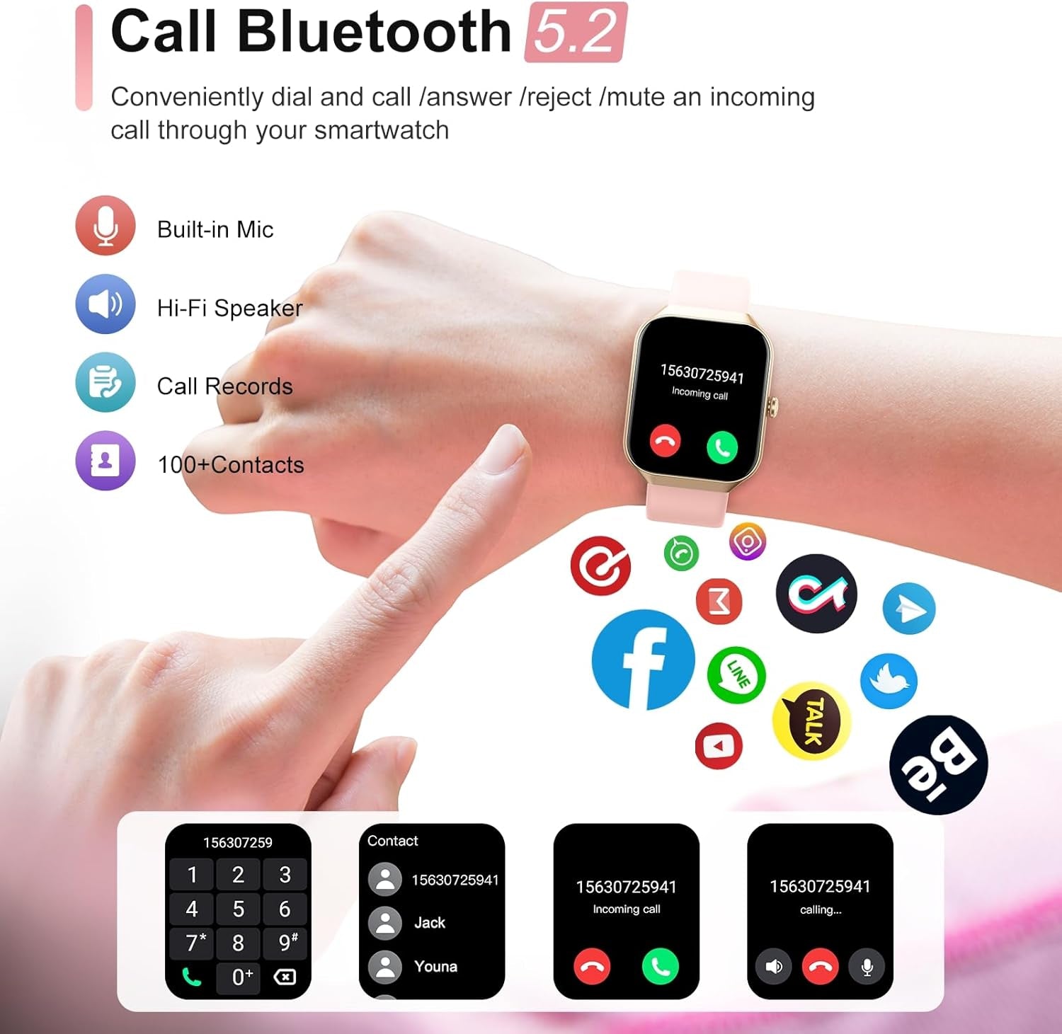 Smart Watch for Women Answer/Make Calls, 1.96" HD Fitness Watch with Heart Rate Monitor Sleep Monitor, 113 Sports Activity Trackers with Step Counter, IP68 Waterproof, Smartwatch for Android/iOS, Rose