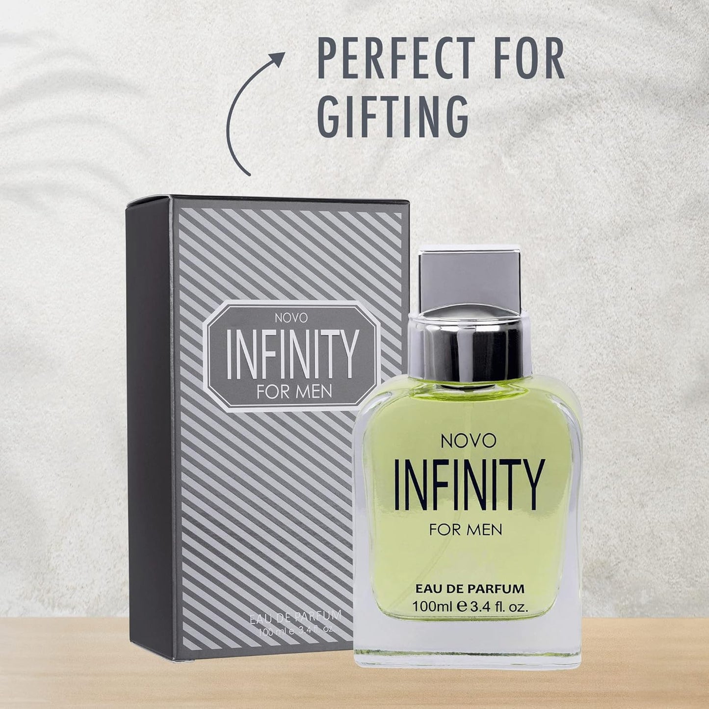 Novo Infinity for Men - 3.4 Fluid Ounce Eau De Parfum Spray for Men - Refreshing Citrusy & Floral Top Notes with Subtle Woody Undertones Smell Fresh All Day Long Gift for Men for All Occasions