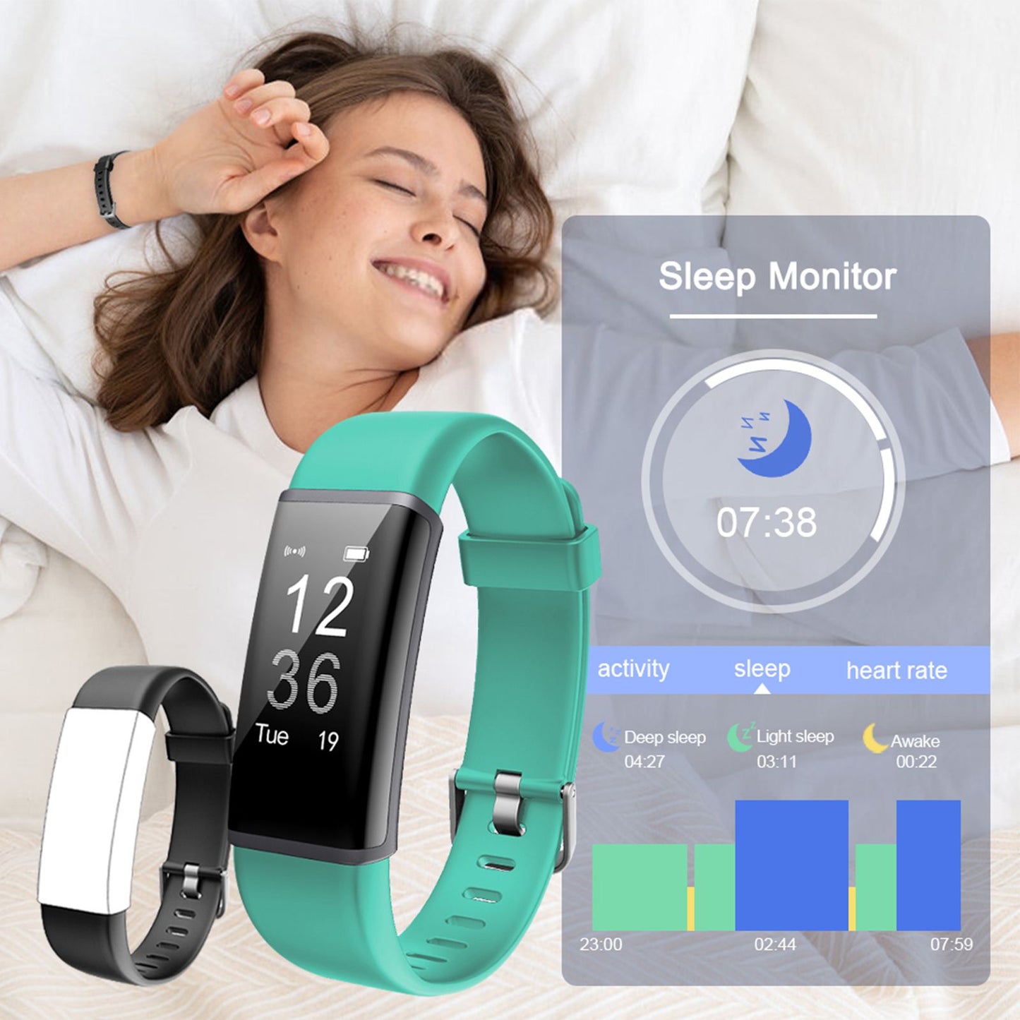 ID130PLUS HR bracelet-green+black; fitness tracker; with blood pressure; heart rate; sleep health mo