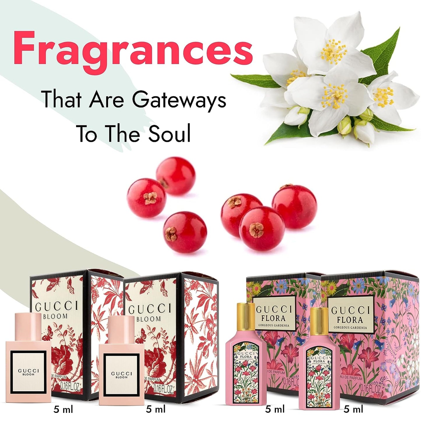 4 Piece Mini Perfumes for Women Fragrance Gift Set -2 Ea Bloom EDP 0.16 Oz Splash 2 Ea, Flora Gorgeous Gardenia EDP 0.16 Oz Splash 2 Ea