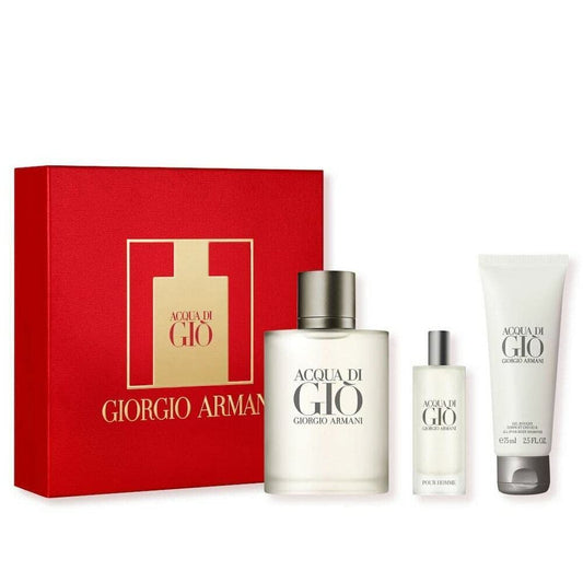 Acqua Di Gio by Giorgio Armani 3 Piece Perfume Gift Set for Men (3.4 oz Eau De Toilette Spray + 0.5 oz. Eau De Toilette Spray + 2.5 Shower Gel)