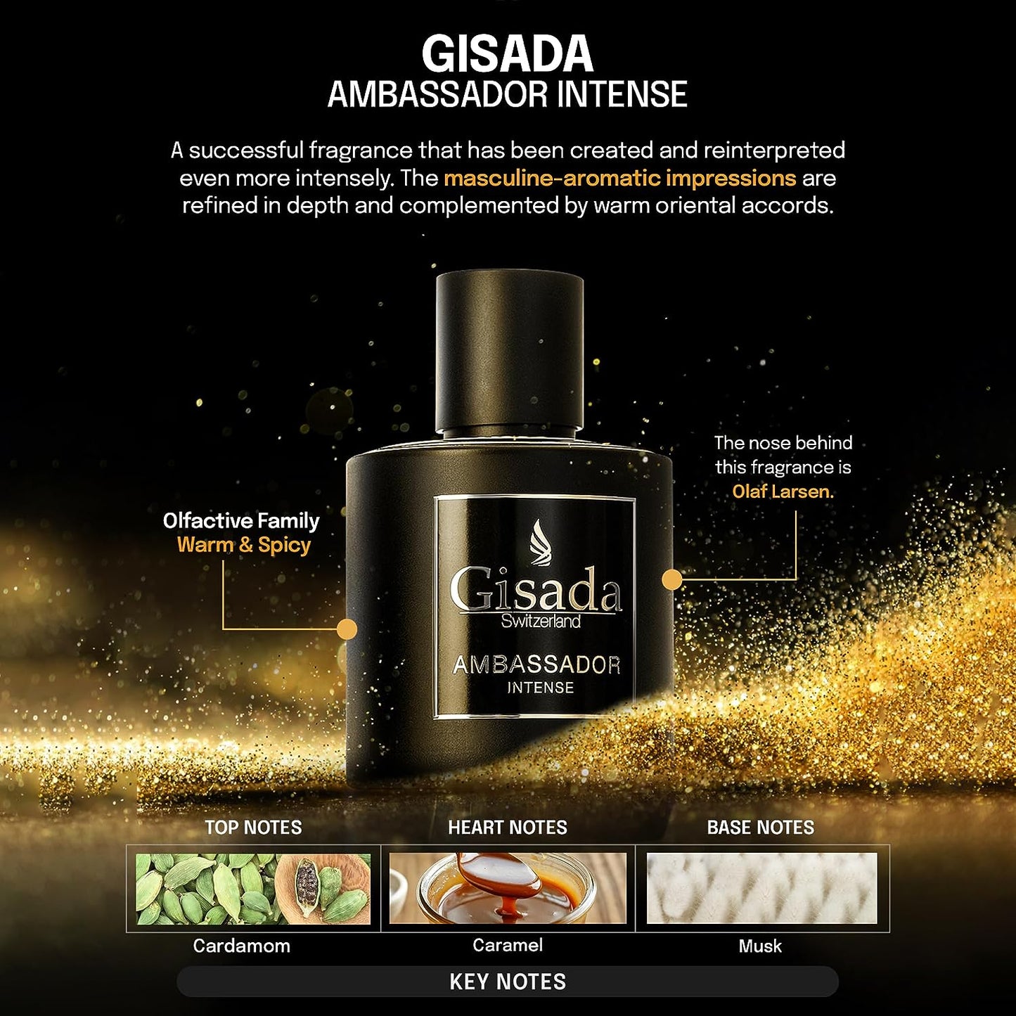 Gisada - Ambassador Intense - Eau de Perfume - 50ML - 1.7 Fl Oz - Spicy, fresh and very lively fragrance for Men - Even more intense, even more lively, even more masculine!