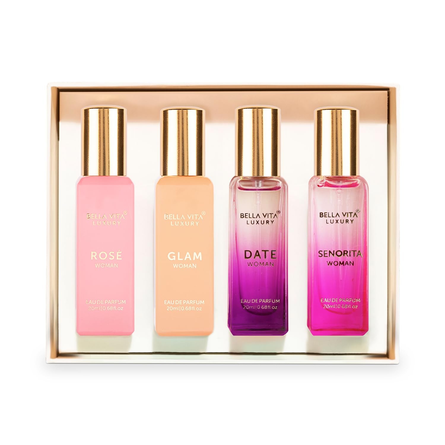 Woman Eau De Parfum Gift Set 4x20 ml for Women with Date, Senorita, Glam, Rose Perfume | Floral, Fruity Long Lasting EDP Fragrance Scent