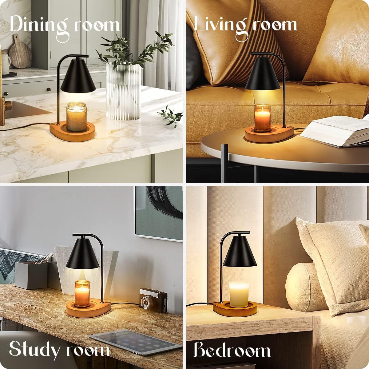 Candle Warmer Lamp with Retro Wooden Base - Home Decor Wax Melt for Small and Large Jar Candles, Candle Heater Lamp with 2 Bulbs, Dimmer and Timer Function