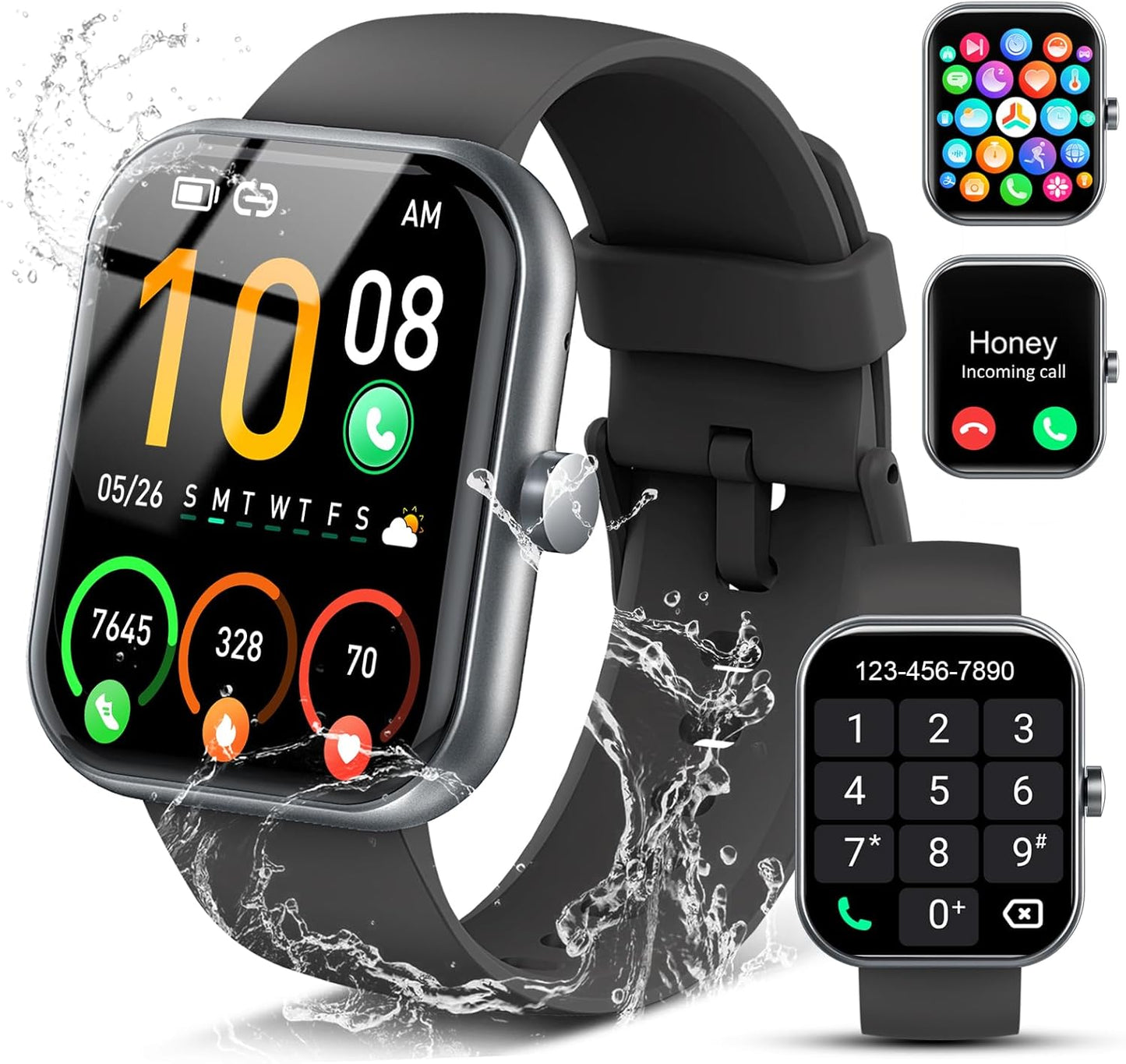 Smart Watch for Men Women, 1.96" Fitness Tracker Running Watch (Answer/Make Call), IP68 Waterproof, Pedometer, Sleep/Step/Activity/Heart Rate Monitor, 110+ Sport Modes Smartwatch for Adroid iOS Phone