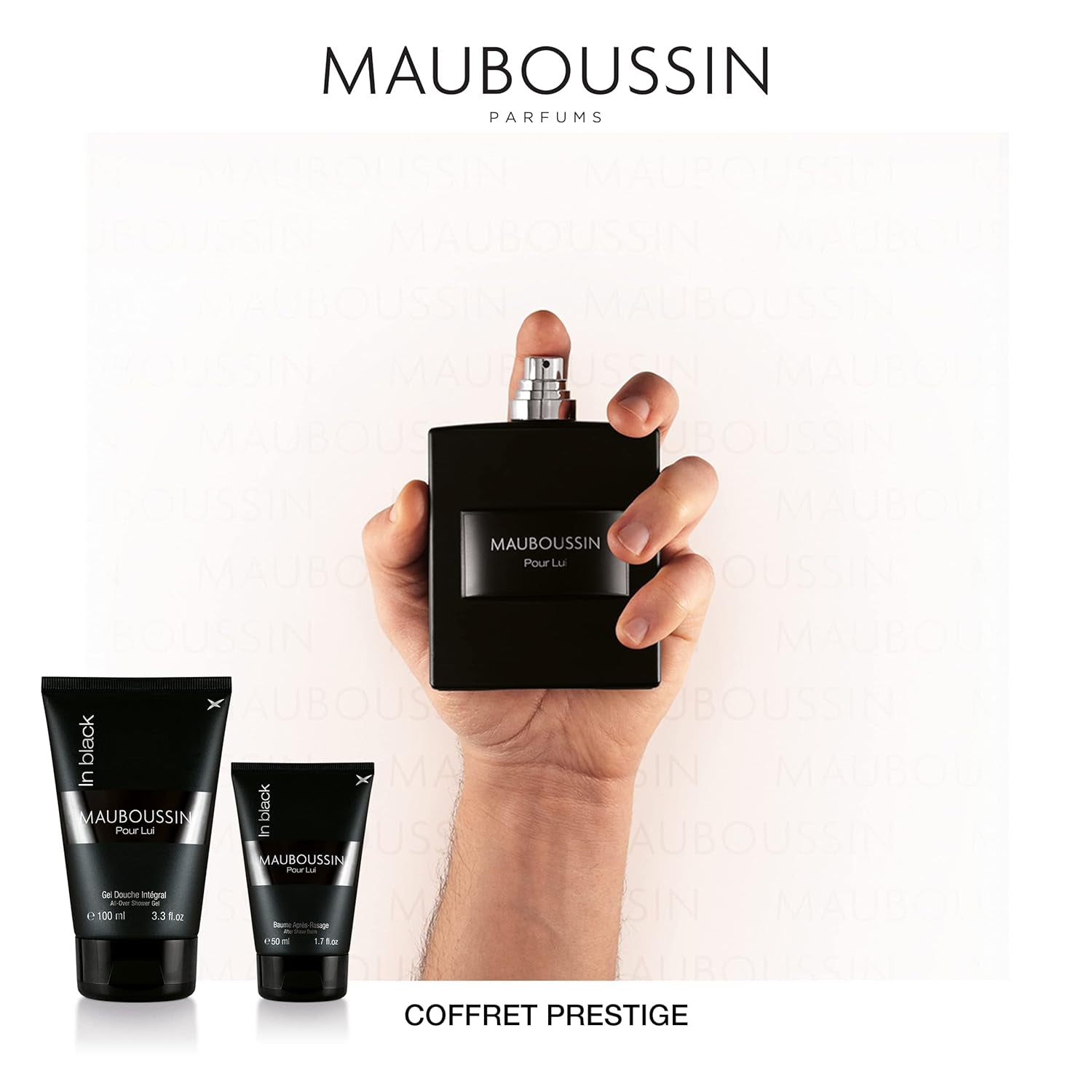 - Pour Lui In Black Prestige Set - Eau de Parfum 3.3 Fl oz (100ml), Perfumed Shower Gel 3.3 Fl oz (100ml), After Shave Balm 1.7 Fl oz (50ml) & Black Toiletry Bag