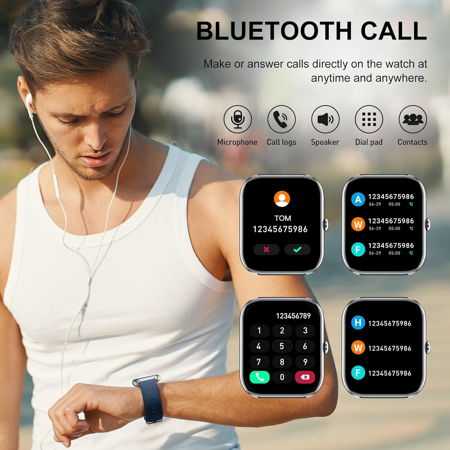 Smart Watch (Answer/Make Calls), 1.85" Smart Watches for Men Women 110+ Sport Modes Fitness Watch with Sleep Heart Rate Monitor, Pedometer, IP68 Waterproof Smartwatch for iOS Android Watch Silver Blue