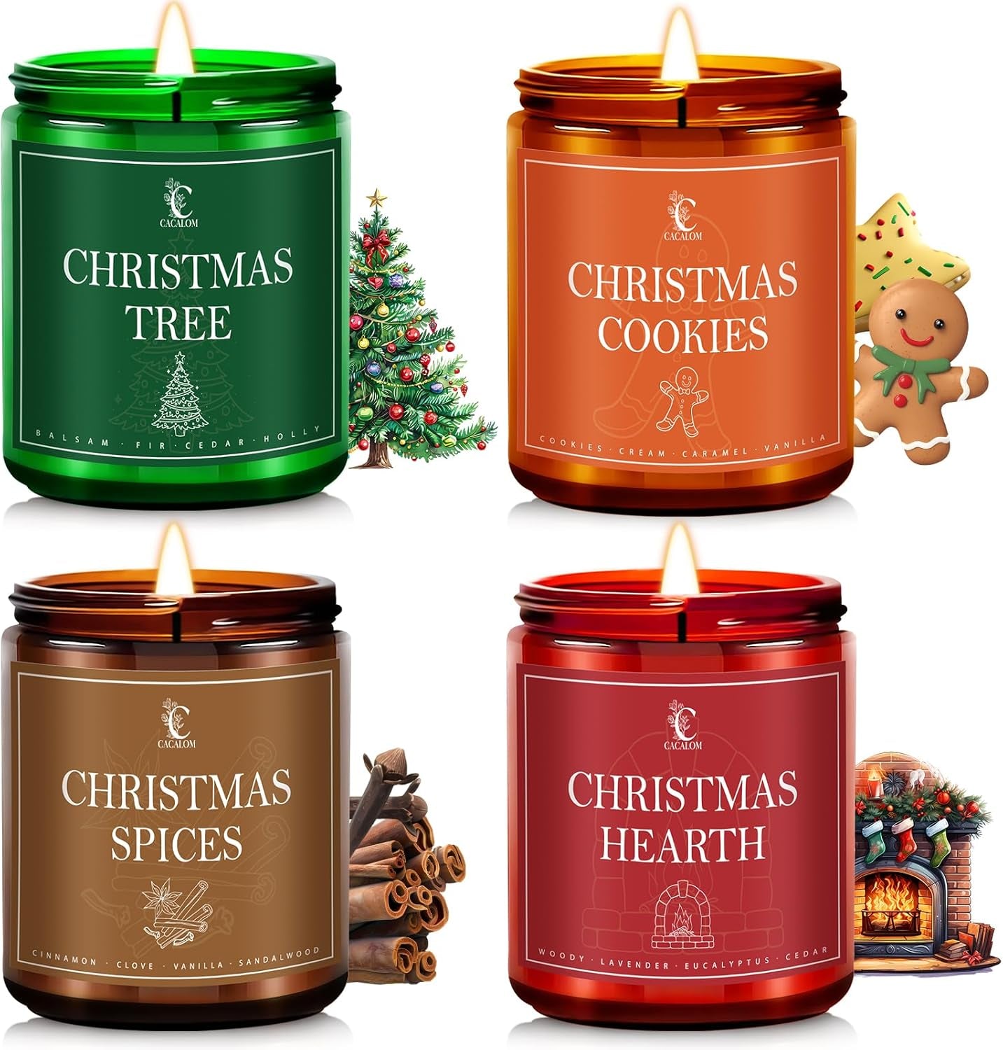 Christmas Candle Set, Christmas Scented Candles for Home, 4 Pack Winter Candles Soy Wax Candles, Christmas Gifts for Women Men, Christmas Fragrance of Christmas Tree/Spices/Cookies/Hearth