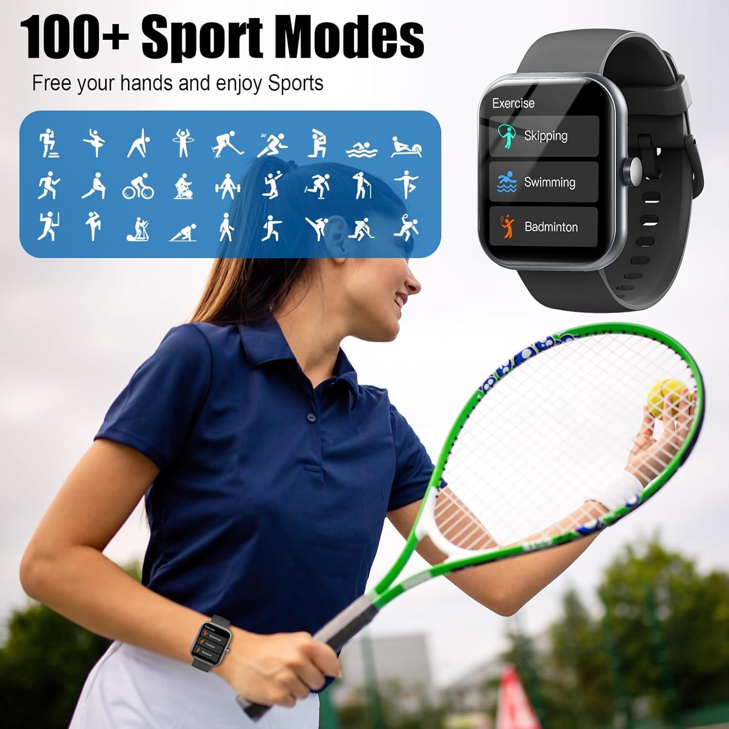 Smart Watch for Men Women, 1.96" Fitness Tracker Running Watch (Answer/Make Call), IP68 Waterproof, Pedometer, Sleep/Step/Activity/Heart Rate Monitor, 110+ Sport Modes Smartwatch for Adroid iOS Phone