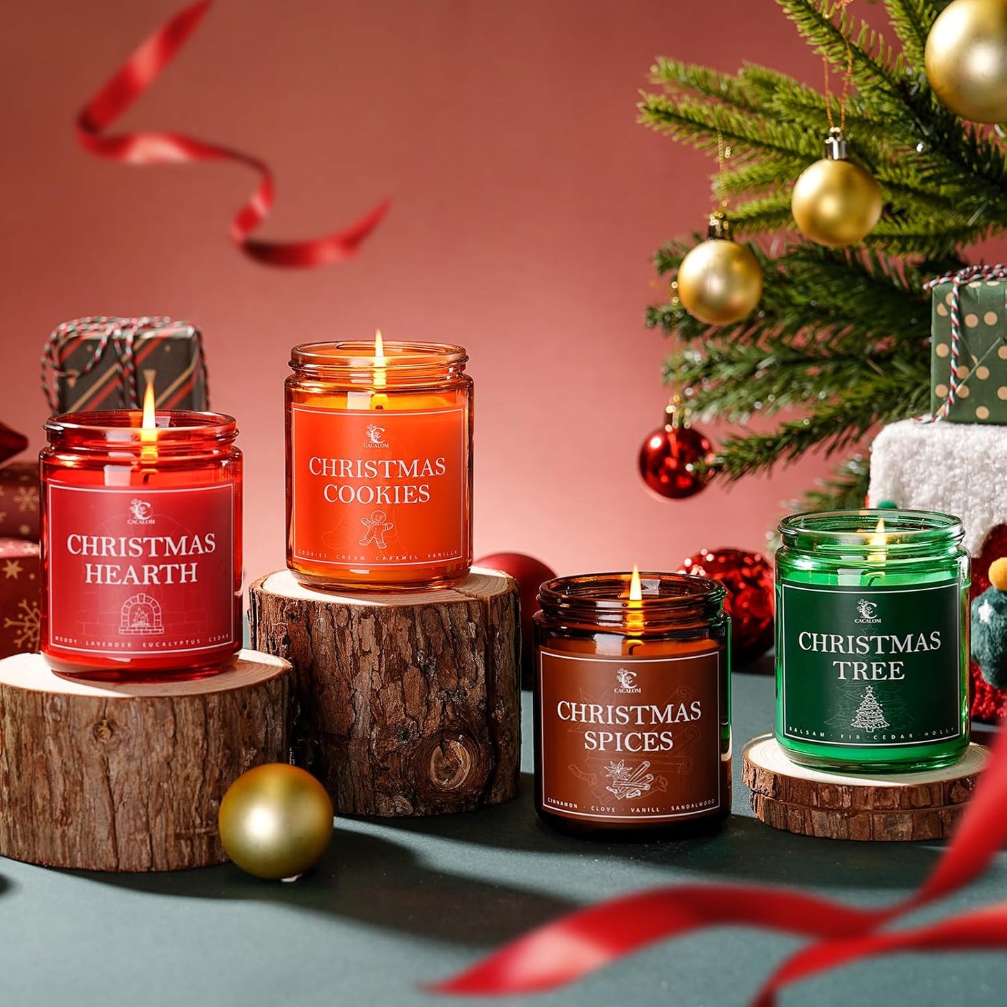 Christmas Candle Set, Christmas Scented Candles for Home, 4 Pack Winter Candles Soy Wax Candles, Christmas Gifts for Women Men, Christmas Fragrance of Christmas Tree/Spices/Cookies/Hearth