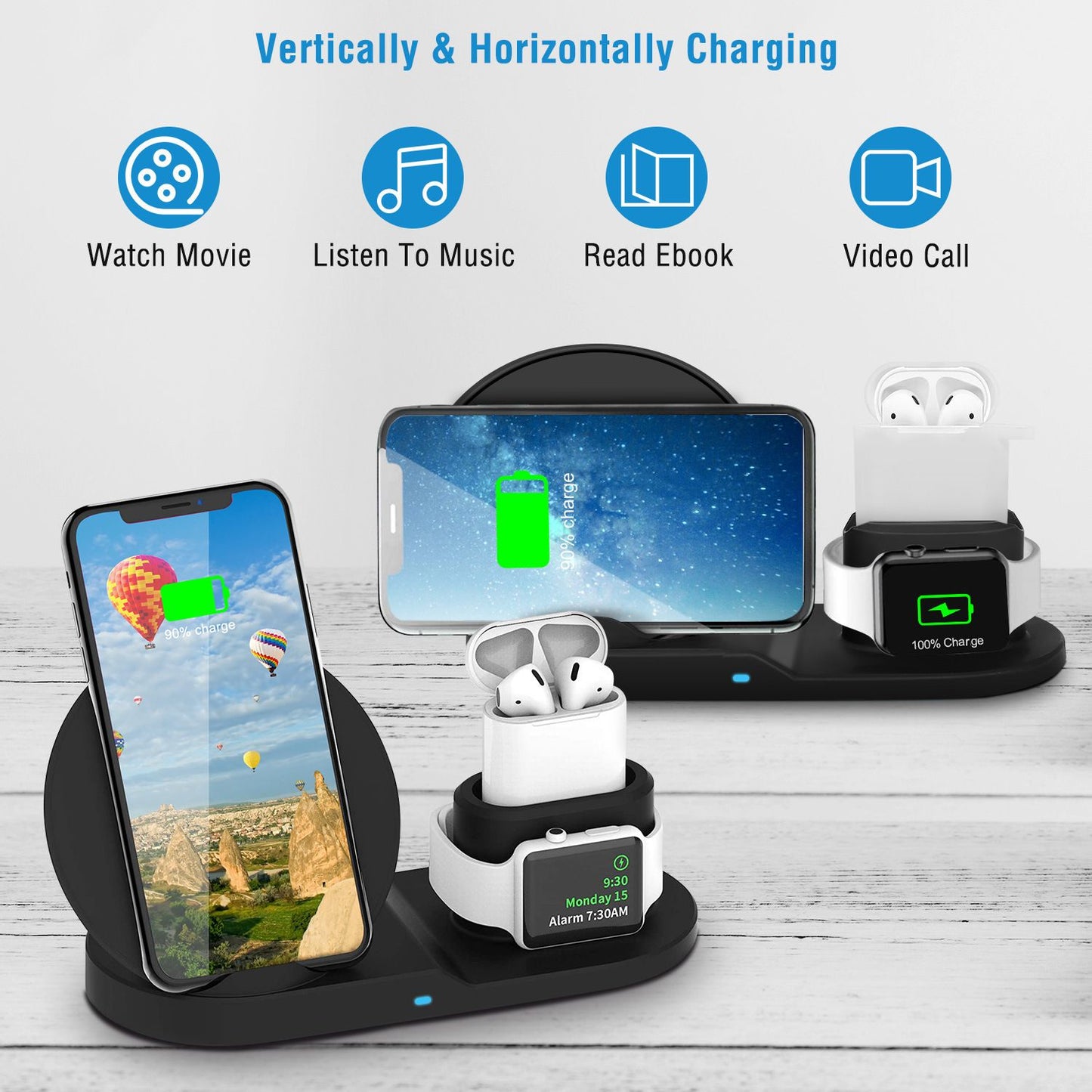 Wireless Charger 10W Fast Charging Station For iPhone Apple iWatch Series 5/4/3/2/1 AirPods