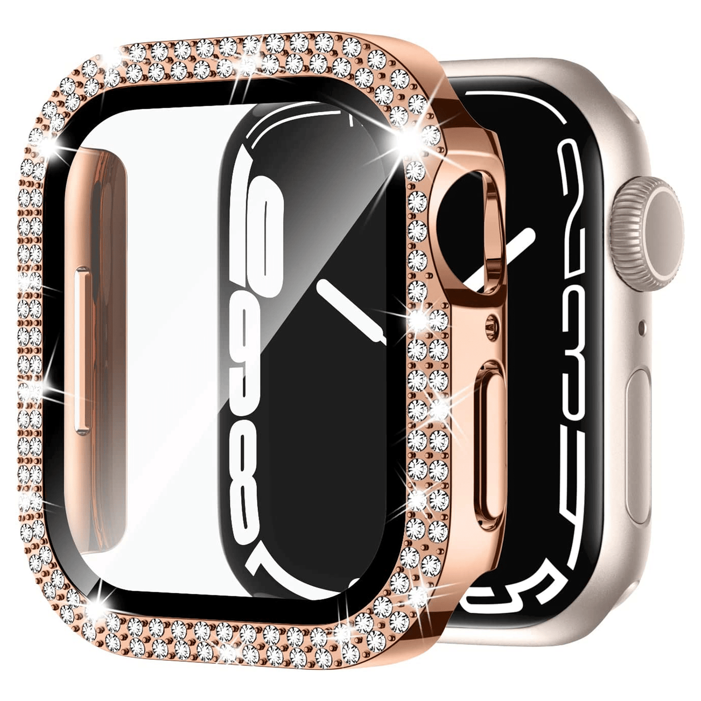 Apple watch Screen Protector; Bling Case For Apple Watch SE Series 8/7/6/5/4 With Hard PC Tempered Glass Rhinestone Protection; Full Face Case Accessories For ; iWatch Girls & Women