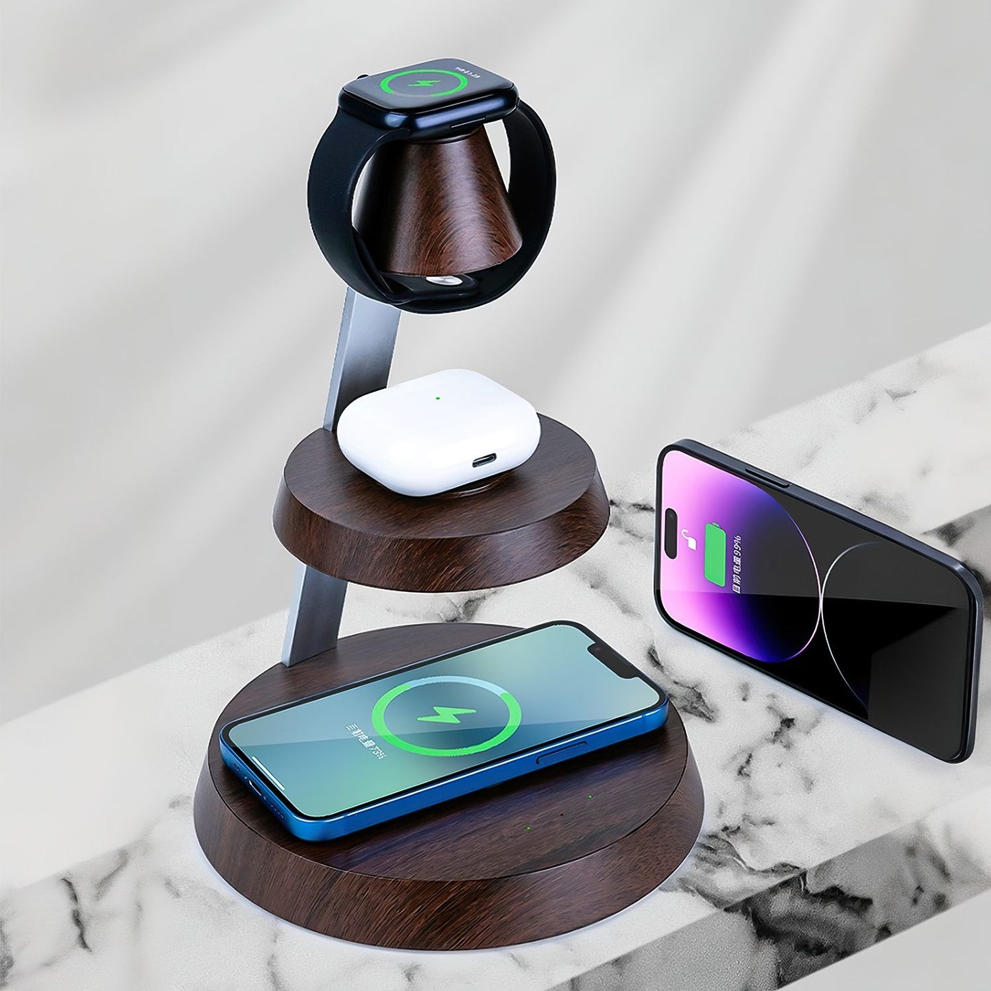 smartphone, earbuds, smartwatch 3-In-One Wireless Charger with Night Light