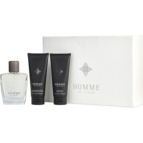 USHER HOMME by Usher EDT SPRAY 3.4 OZ & AFTERSHAVE SOOTHER 3.4 OZ & SHOWER GEL 3.4 OZ