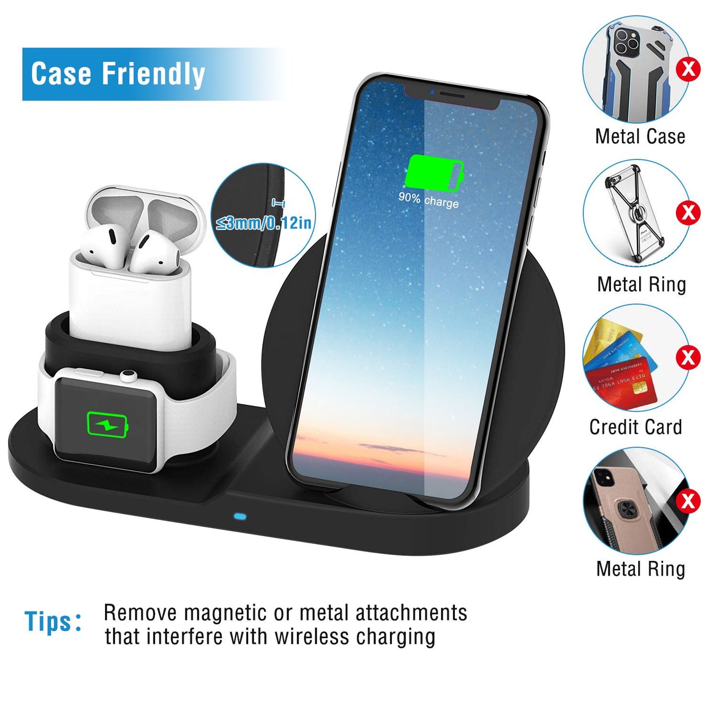 Wireless Charger 10W Fast Charging Station For iPhone Apple iWatch Series 5/4/3/2/1 AirPods