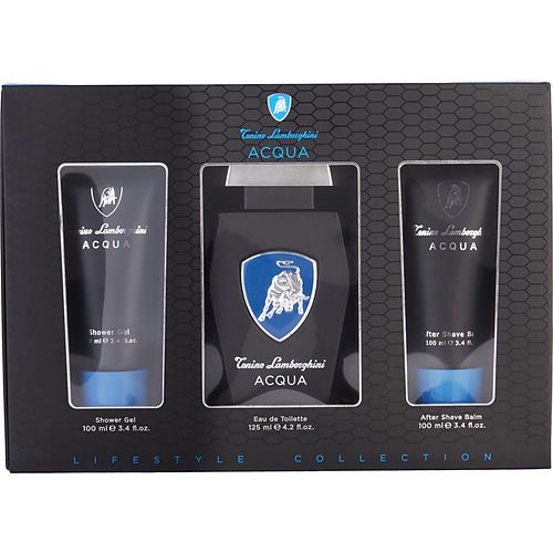 LAMBORGHINI ACQUA by Tonino Lamborghini EDT SPRAY 4.2 OZ & AFTERSHAVE BALM 3.4 OZ & SHOWER GEL 3.4 OZ