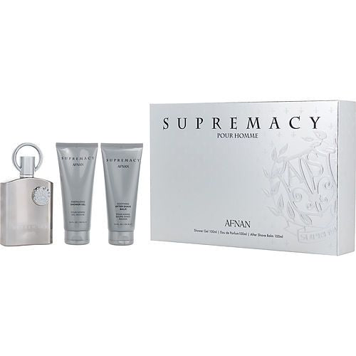 AFNAN SUPREMACY SILVER by Afnan Perfumes EAU DE PARFUM SPRAY 3.4 OZ & AFTERSHAVE BALM 3.4 OZ & SHOWER GEL 3.4 OZ