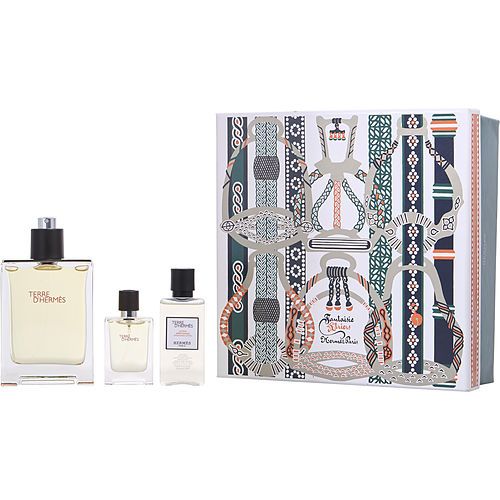 TERRE D'HERMES by Hermes EDT SPRAY 3.3 OZ & AFTERSHAVE BALM 1.35 OZ & EDT SPRAY 0.42 OZ MINI