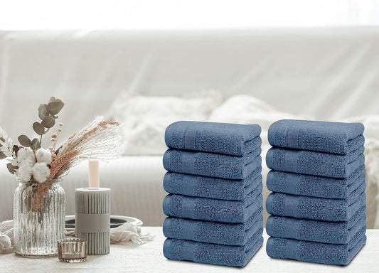 Resort Collection Soft Washcloth Face & Body Towel Set 12 Pack Blue Color 12x12 in Luxury Hotel Plush & Absorbent Cotton Wash Clothes