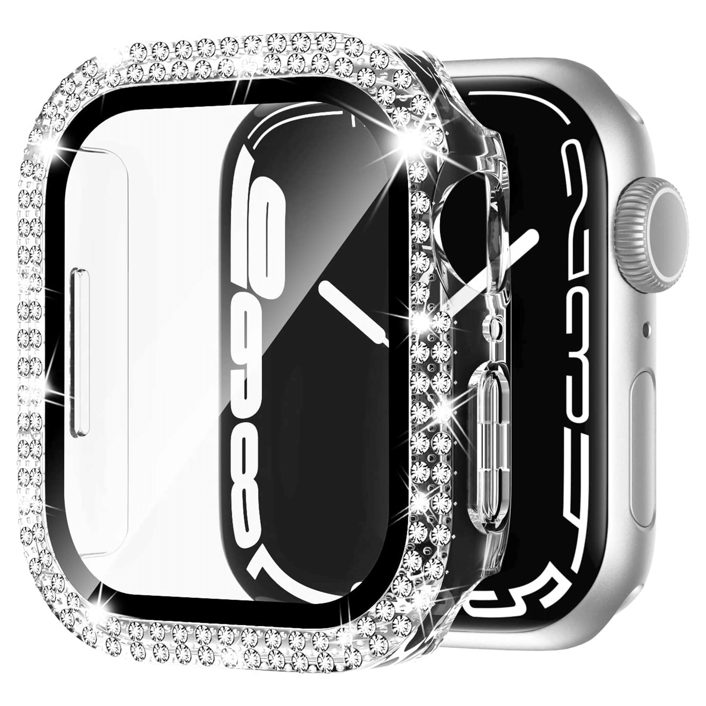 Apple watch Screen Protector; Bling Case For Apple Watch SE Series 8/7/6/5/4 With Hard PC Tempered Glass Rhinestone Protection; Full Face Case Accessories For ; iWatch Girls & Women