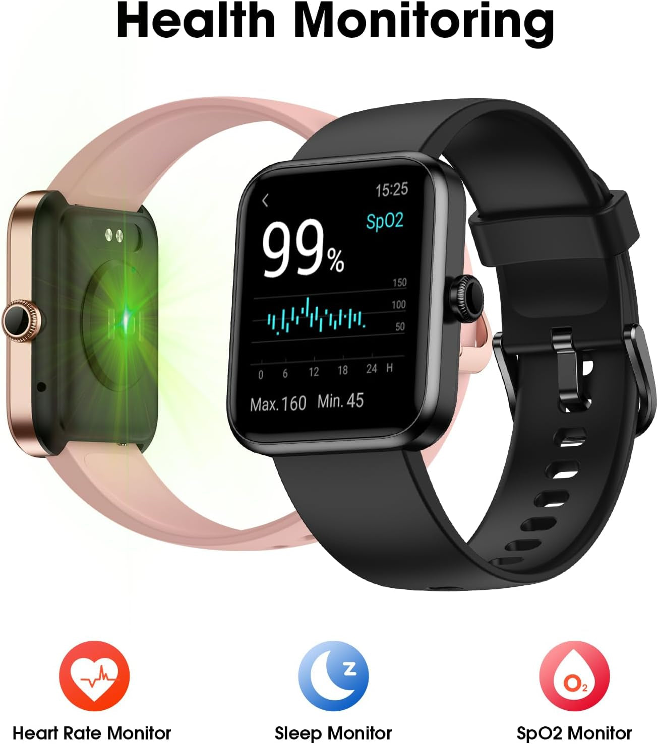 Smart Watch for Women Men, Fitness Tracker Watch with Heart Rate Monitor, Sleep, SpO2 Tracker, 5ATM Waterproof Smartwatch Sports Watch Compatible with Android iOS Phones Step Calories Counter