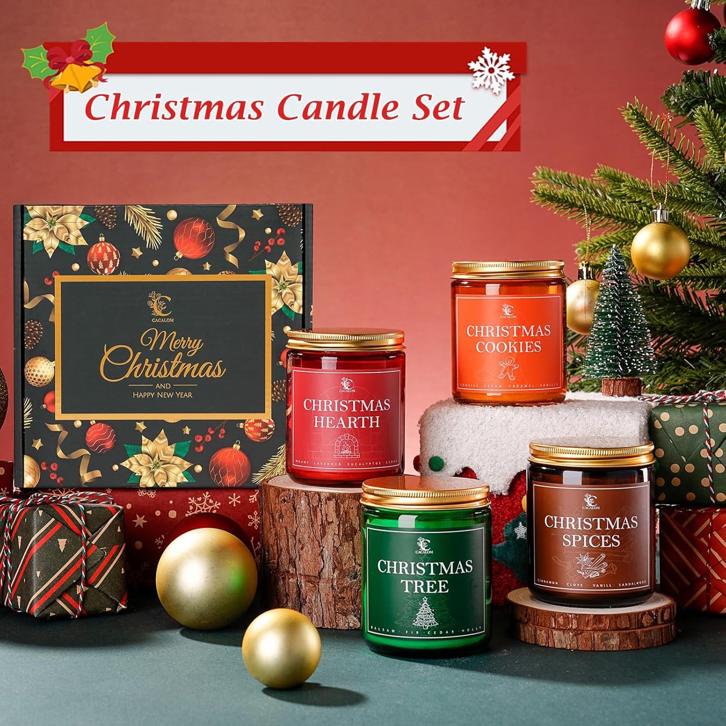 Christmas Candle Set, Christmas Scented Candles for Home, 4 Pack Winter Candles Soy Wax Candles, Christmas Gifts for Women Men, Christmas Fragrance of Christmas Tree/Spices/Cookies/Hearth