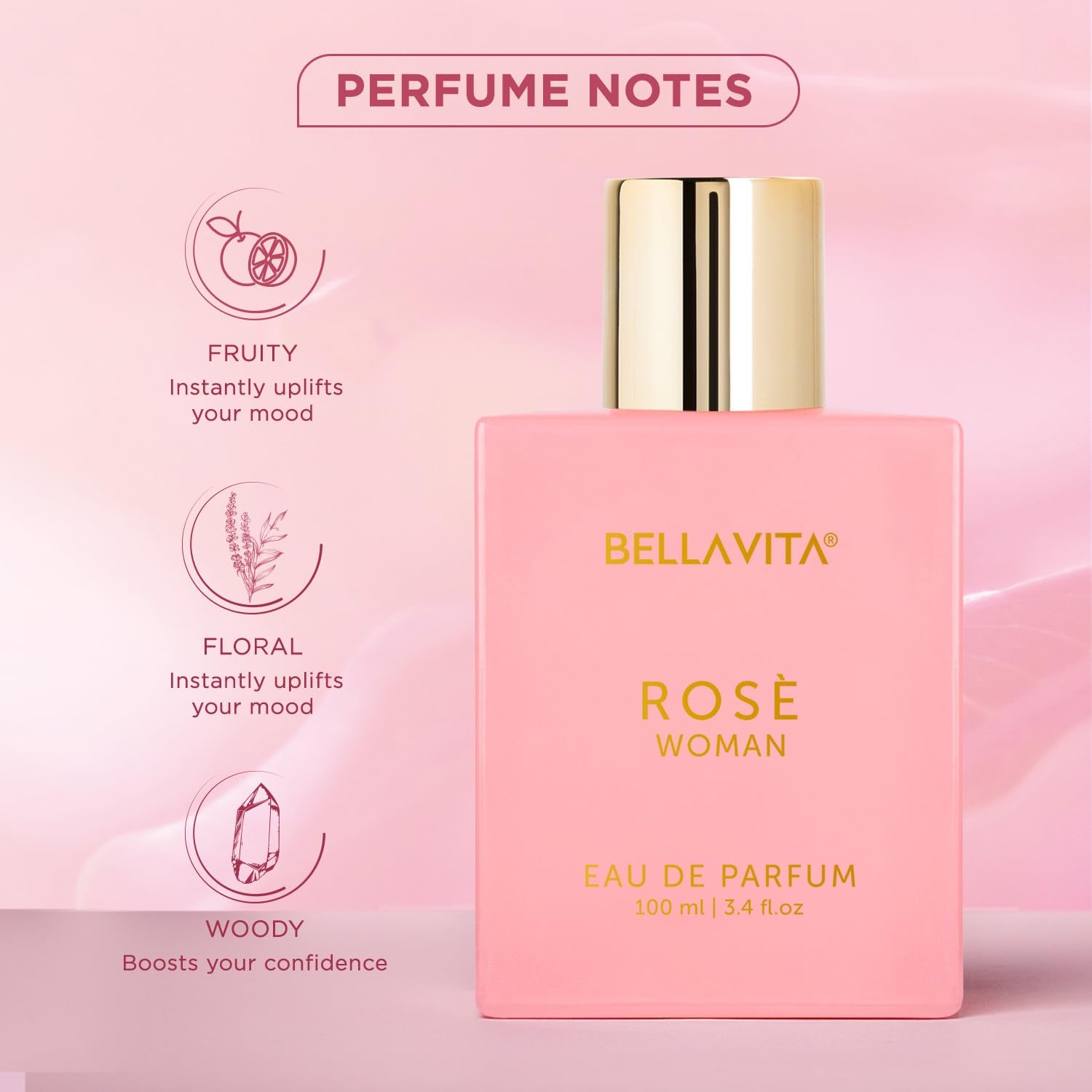 Rose Women's Eau De Parfum (3.4 fl. oz.) | Floral, Oriental & sweet Perfume for Women | Notes: Amber Vanilla, Black Currant, Rose, Jasmine | Vegan & Cruelty-Free