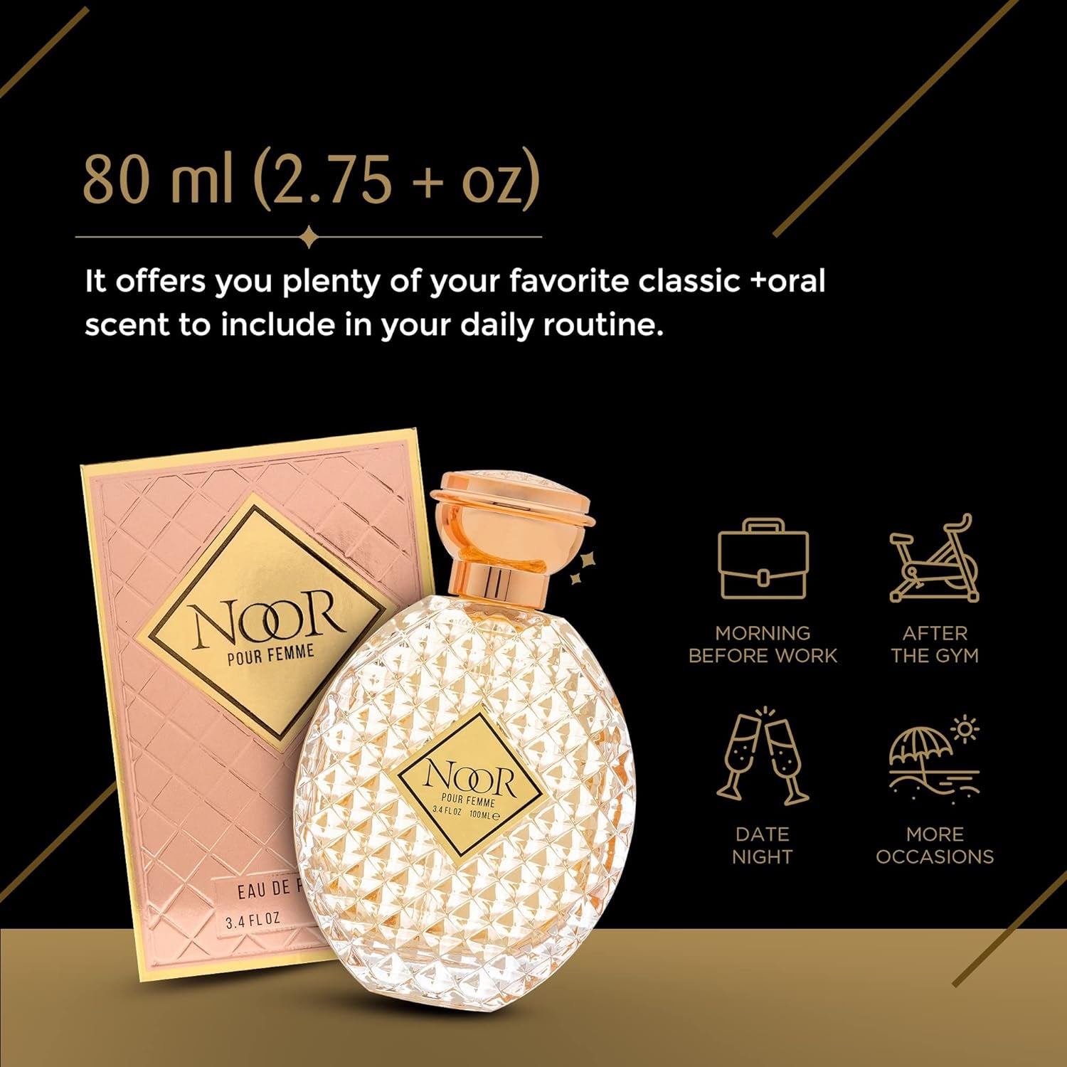 Regal Fragrances Noor Womens Perfume - Inspired by the Scent of Chanel's Gabrielle Women Perfume - Jasmine & Orange Blossom Floral Scents 3.4oz (100ml)