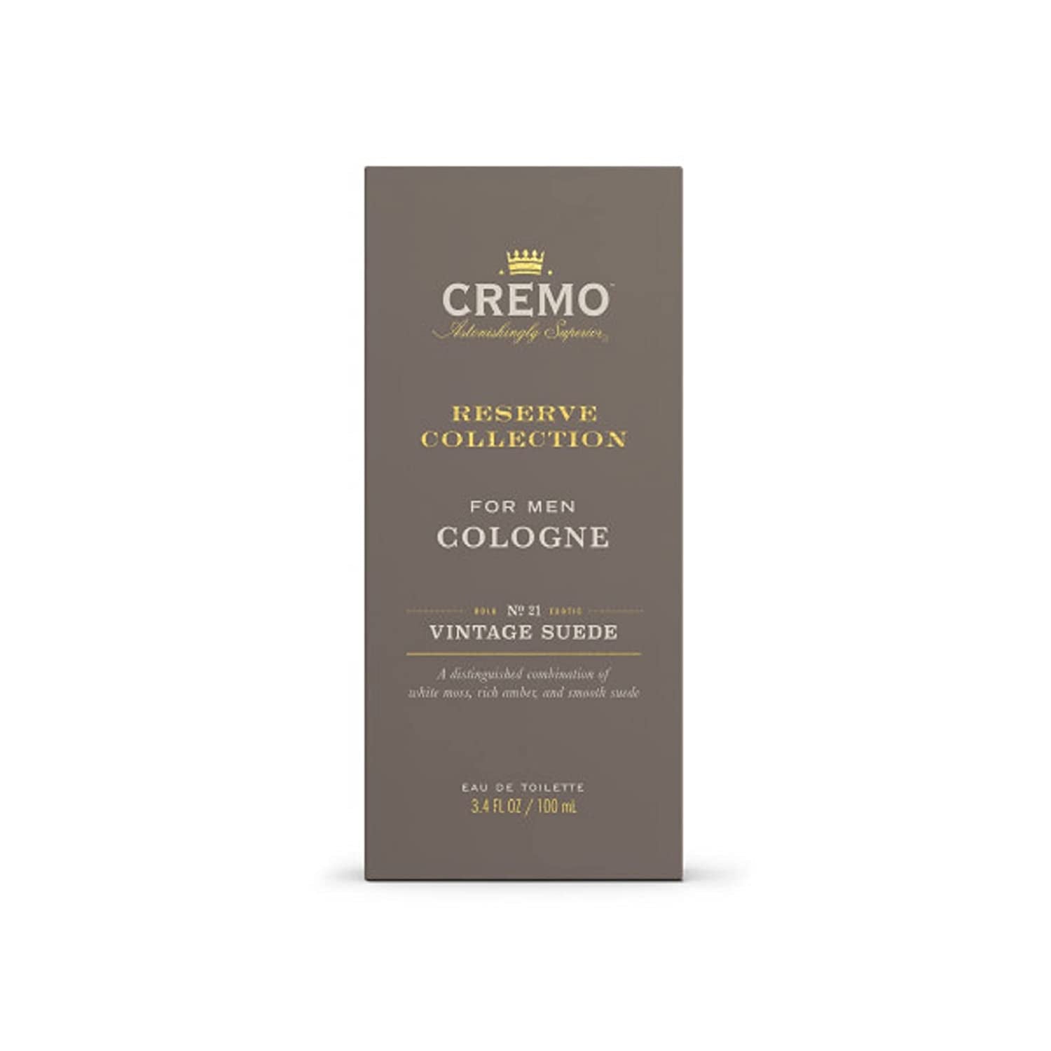 Cremo Vintage Suede (Reserve Collection) Cologne Spray, A Combination of White Moss, Rich Amber, and Smooth Suede, 3.4 Fl Oz