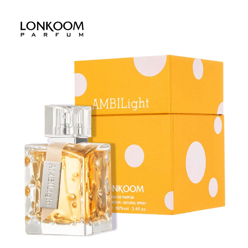 Lonkoom Ambilight - Yellow - Fragrance for Women - Fruity and Floral Scent - Perfume Notes of Lychee, Rose, Peony, Lily, Amber, Cedar, Musk - Long Wearing Aromatic Projection - 3.4 oz EDP Spray