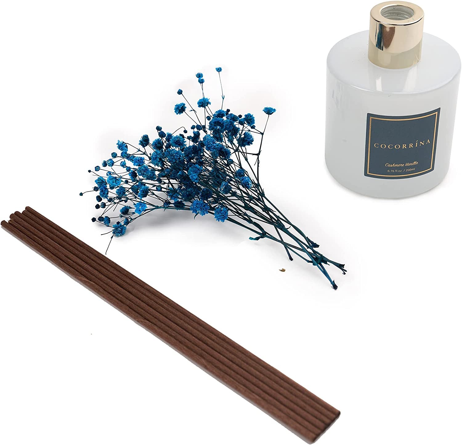 Premium Reed Diffuser Set with Preserved Baby's Breath & Cotton Stick Cashmere Vanilla | 6.7oz Scent Fragrance Oil Diffuser for Bedroom Bathroom Home Décor