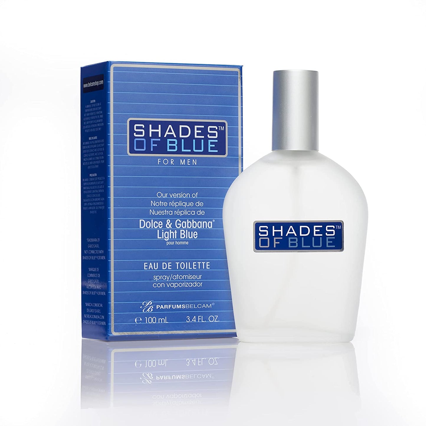 PB ParfumsBelcam Shades of Blue for Men our Version of Dolce & Gabanna Light Blue EDT,White,3.4 Fl Oz (Pack of 1)