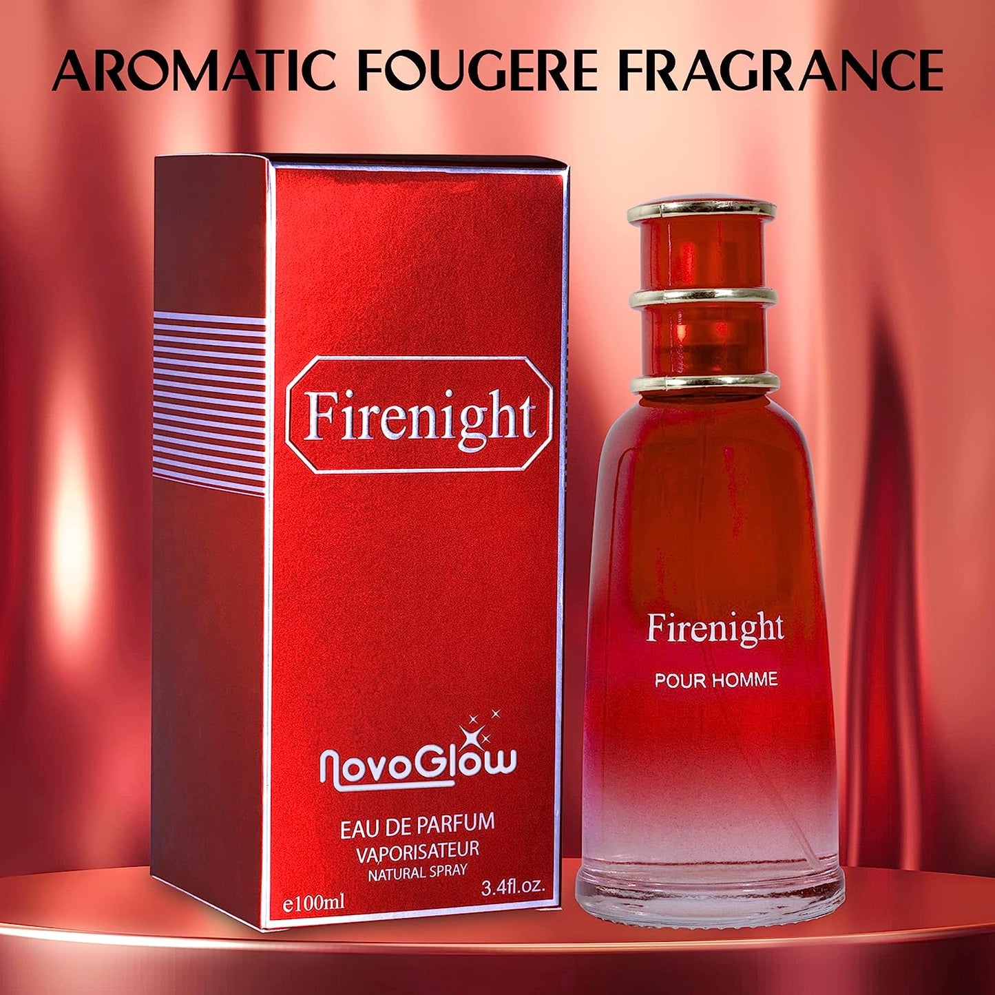 NovoGlow Firenight Pour Homme- Eau De Parfum Spray Perfume, Fragrance For Men- Daywear, Casual Daily Cologne 3.4 Oz Bottle- Ideal EDT Beauty Gift for Birthday, Anniversary
