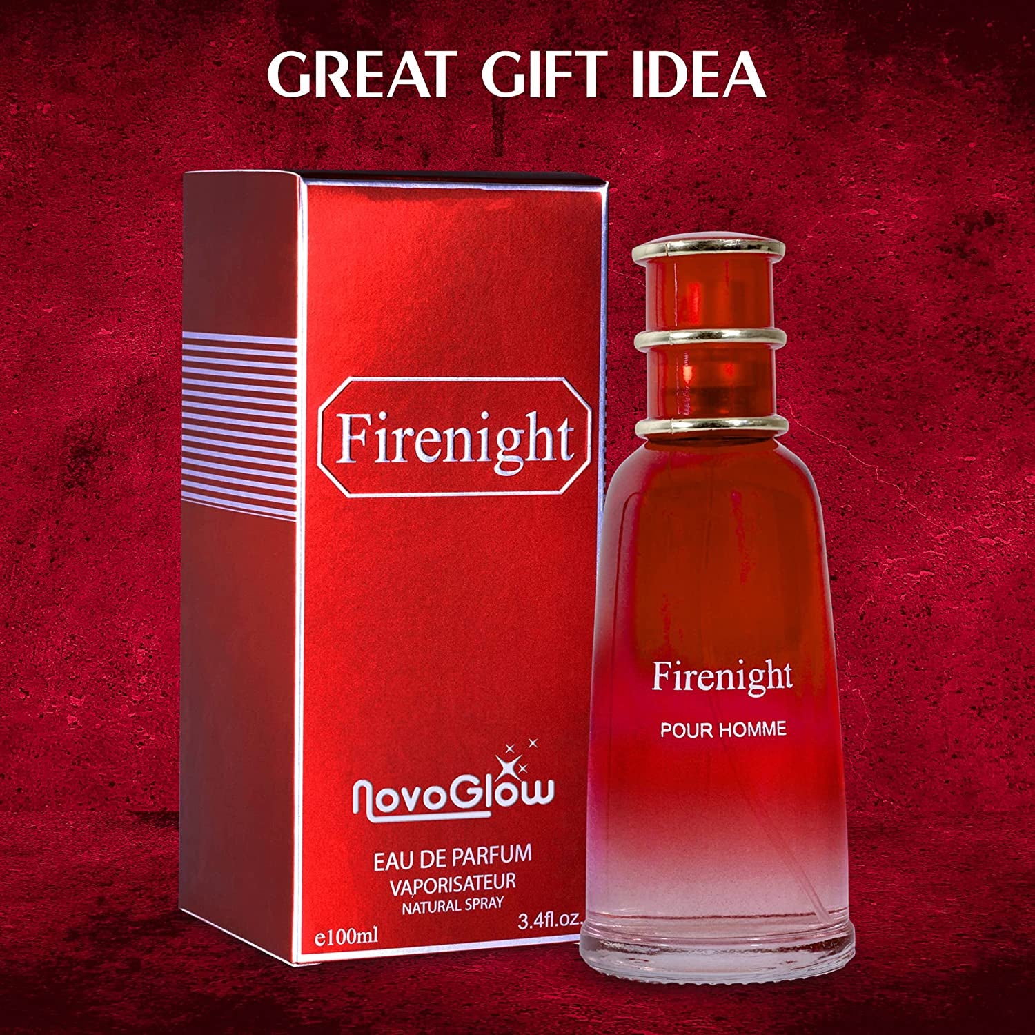 NovoGlow Firenight Pour Homme- Eau De Parfum Spray Perfume, Fragrance For Men- Daywear, Casual Daily Cologne 3.4 Oz Bottle- Ideal EDT Beauty Gift for Birthday, Anniversary