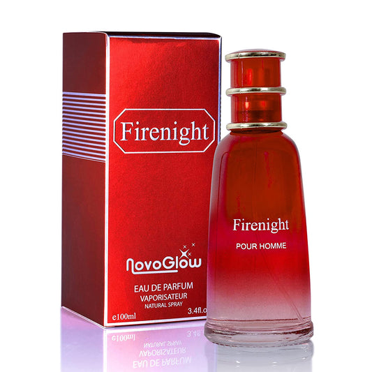 NovoGlow Firenight Pour Homme- Eau De Parfum Spray Perfume, Fragrance For Men- Daywear, Casual Daily Cologne 3.4 Oz Bottle- Ideal EDT Beauty Gift for Birthday, Anniversary