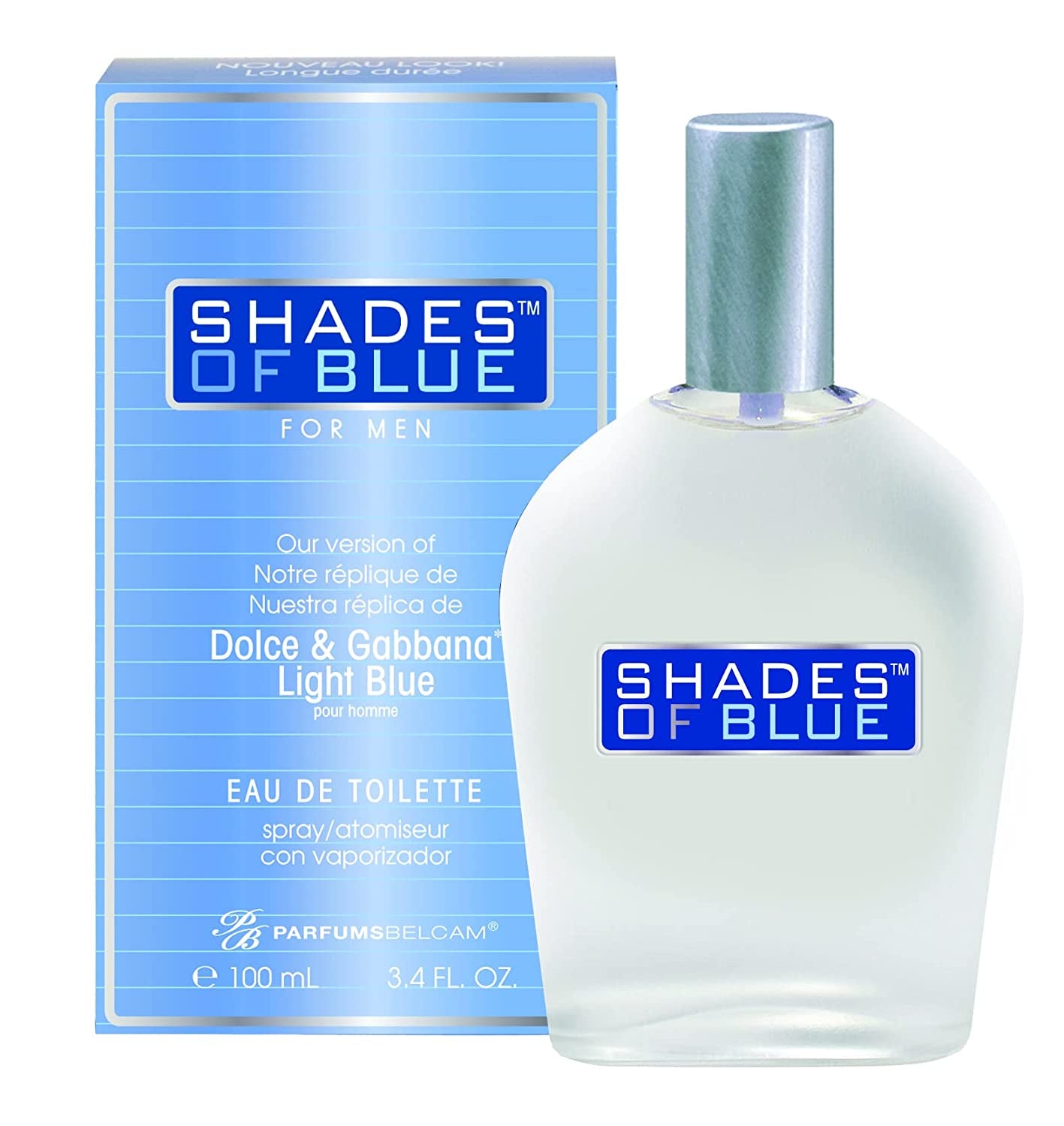 PB ParfumsBelcam Shades of Blue for Men our Version of Dolce & Gabanna Light Blue EDT,White,3.4 Fl Oz (Pack of 1)