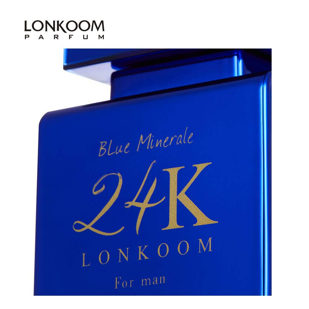 Lonkoom 24K Blue Minerale - Long Lasting Perfume for Men - Woody, Floral Perfume - Fragrance for Men with Notes of Lily, Aldehydes, Green Leaves, Musk, Amber, Cedar - 3.4 oz EDP Spray for Men
