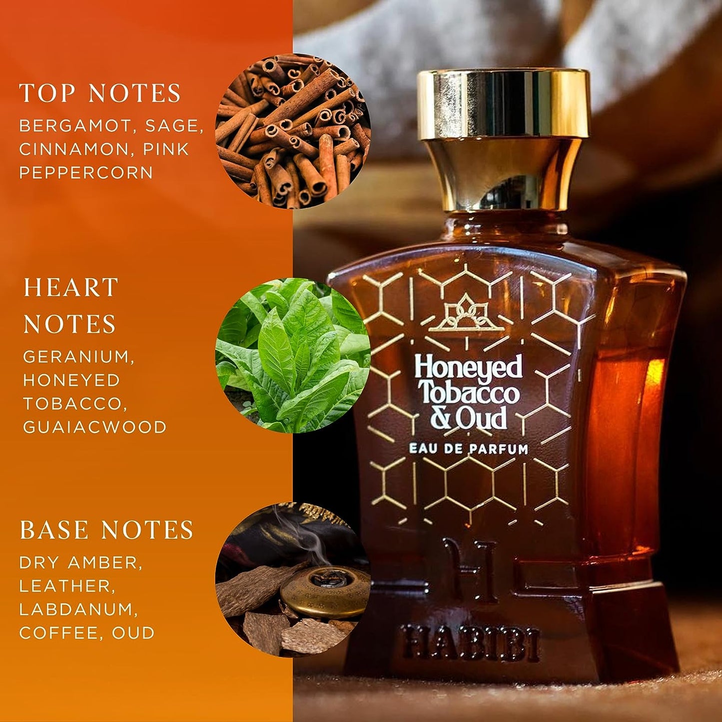 Honeyed Tobacco & Oud- Eau De Parfum for Men Long-Lasting Oud Cologne. Woody, Smokey, Sweet and Unique. Made with Rare Exotic Notes.Made in USA