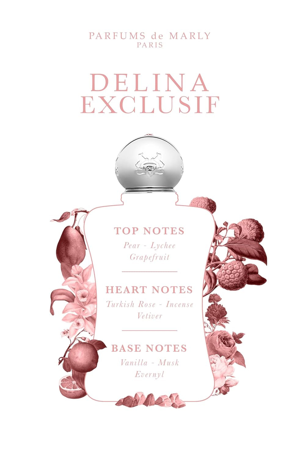 PARFUMS DE MARLY - Delina Exclusif - 1 Fl Oz - Parfum for Women - Top Notes Pear, Lychee, Grapefruit - Heart Notes Rosa Damascena, Incense, Vetiver - Base Notes Vanilla, Musk, Evernyl - 30ml