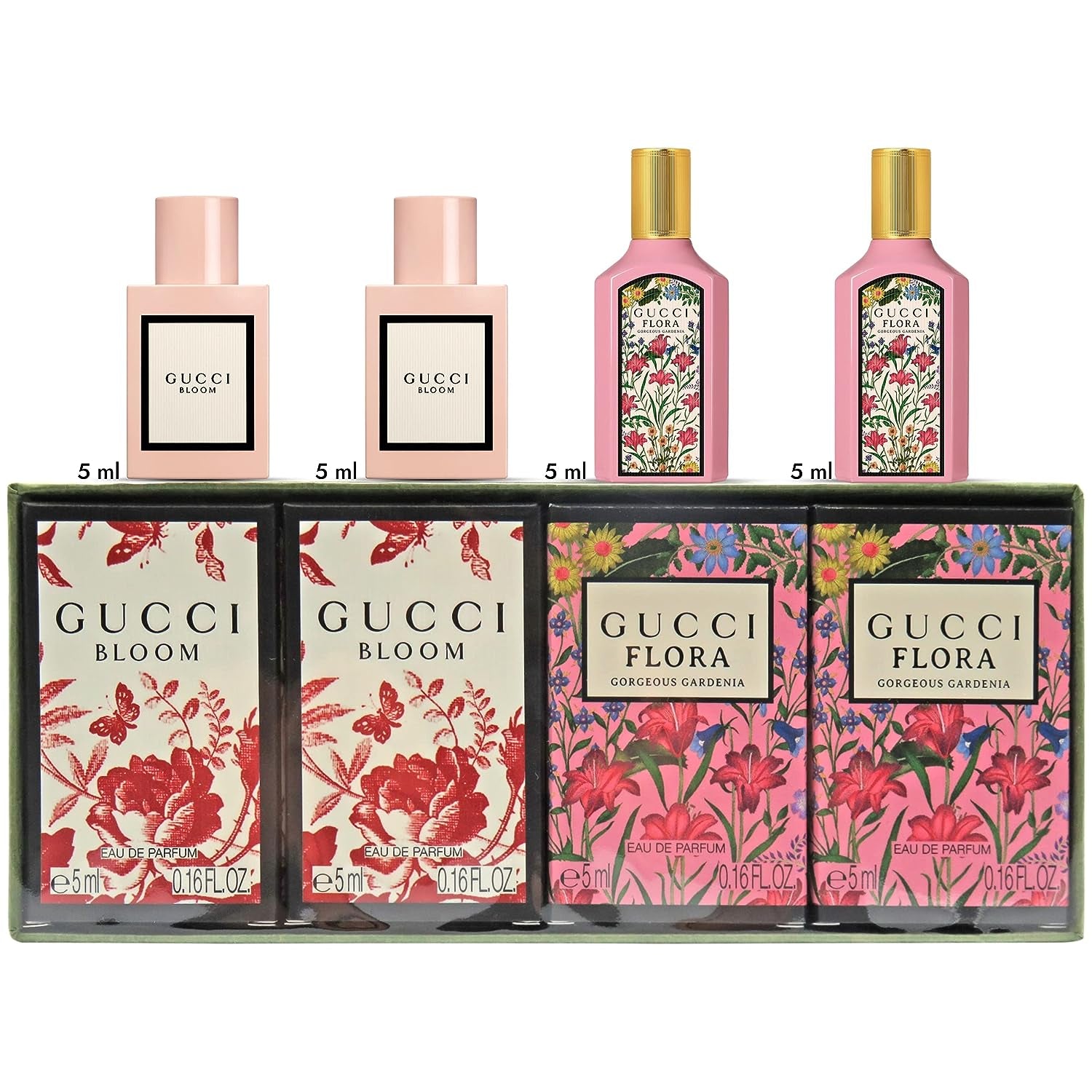 4 Piece Mini Perfumes for Women Fragrance Gift Set -2 Ea Bloom EDP 0.16 Oz Splash 2 Ea, Flora Gorgeous Gardenia EDP 0.16 Oz Splash 2 Ea